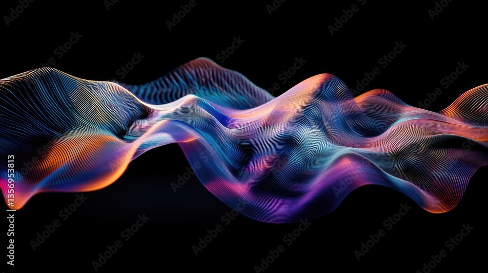 Poster colorful abstract waves with fluid motion and light effects on dark background for creative design p