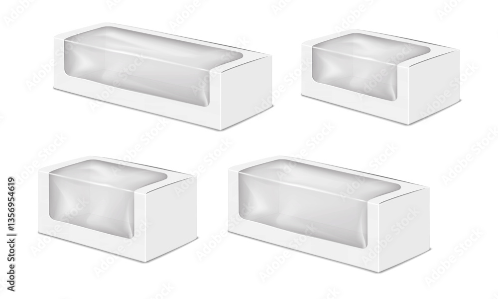 Canvas Prints white blank clamshell paper box with clear plastic window. realistic 3d vector mock-up set. cardboar