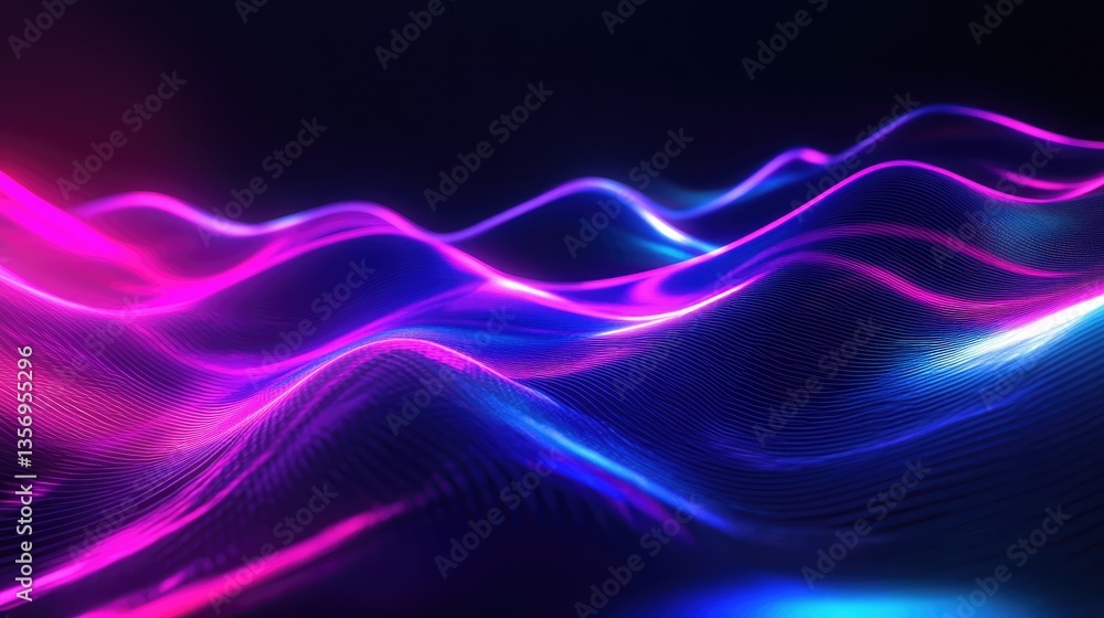 Poster vibrant abstract waves in purple and blue light patterns with smooth flowing motion and dynamic ener