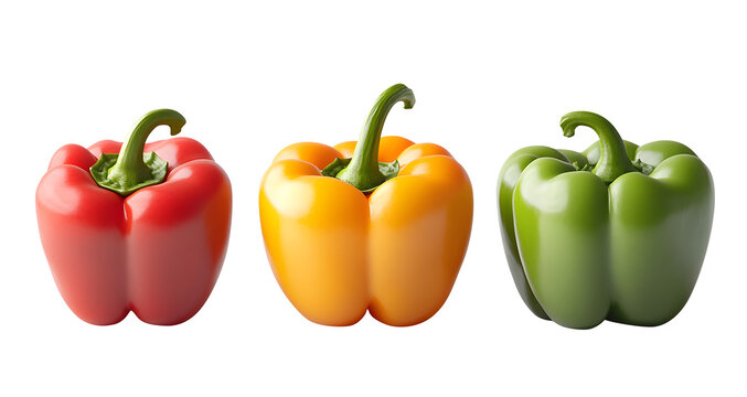 3 hot peppers including a red chili pepper a green chili pepper a yellow chili pepper isolated on transparent white background, clipping path, pen tool. - Powered by Adobe