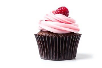 Delicious Pink Raspberry Cupcake on White Background