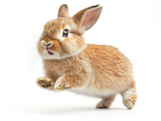Obraz premium A cute bunny rabbit leaping in the air, with an adorable expression. It has long ears and fluffy fur, showing its playful nature.
