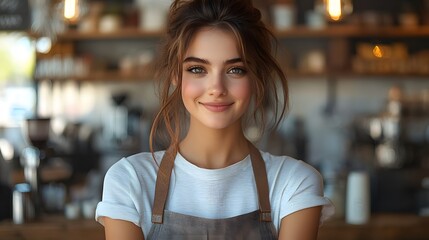 Friendly barista welcoming guests with a warm smile in a modern cafe illustration