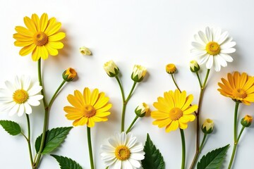 Obraz premium A collection of Common Tansy flowers on a white background, perfect for creating floral arrangements and wedding invitations, collage, postcards