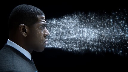 Man emitting digital particles.