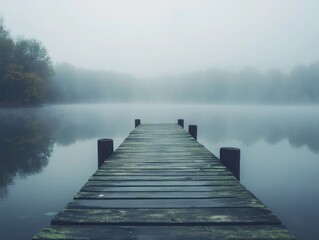 Misty Lake Pier Solitude.