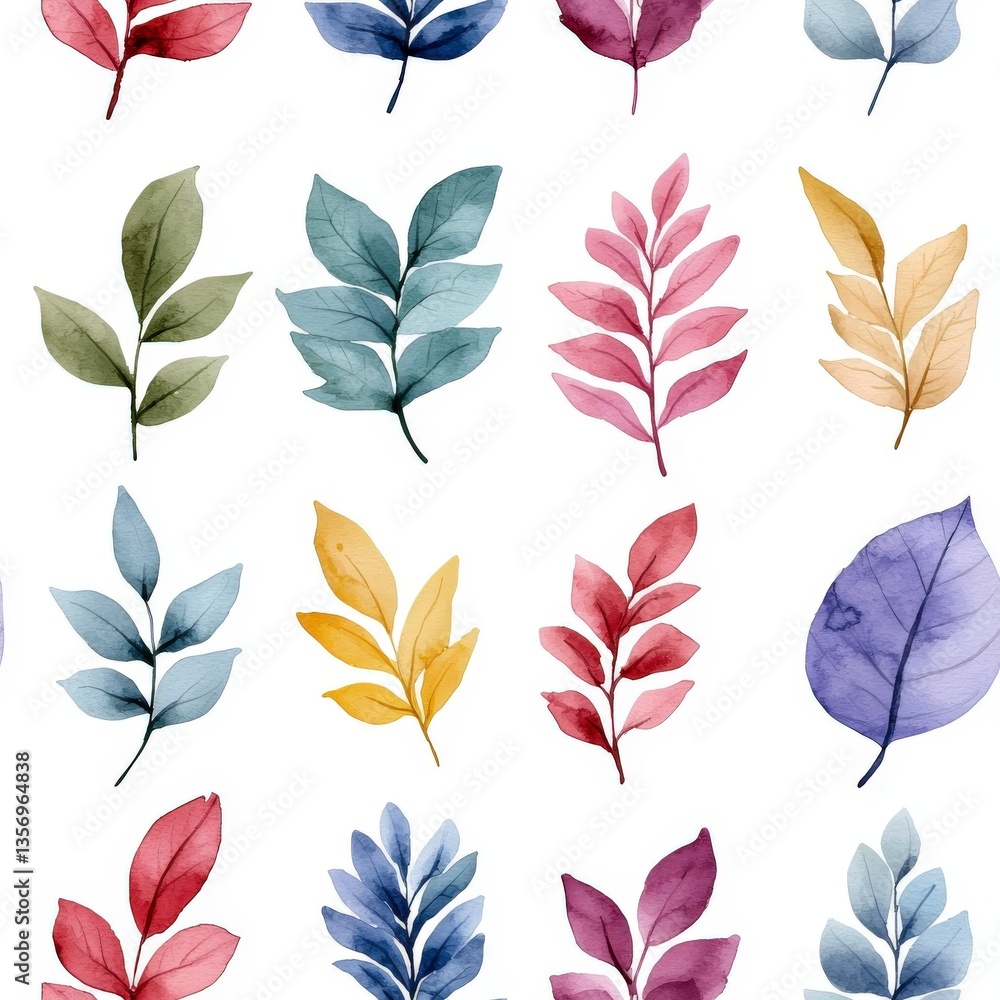 Poster botanical burst: a vibrant pattern showcases an array of stylized leaves, each painted in a spectrum