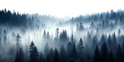 Obraz premium dark foggy forest landscape panorama view isolated ON WHITE BACKGROUND PNG .AI GENERATED