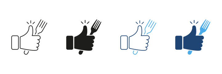 Thumbs Up With Fork Icon Representing Approval Of Healthy Food And Dining. Positive Feedback On Meals And Healthy Eating. Culinary And Wellness. Isolated Vector Illustration