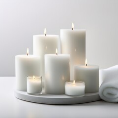 creative beautiful candles background, copy space for for use in meditation; and peace of mind concept


