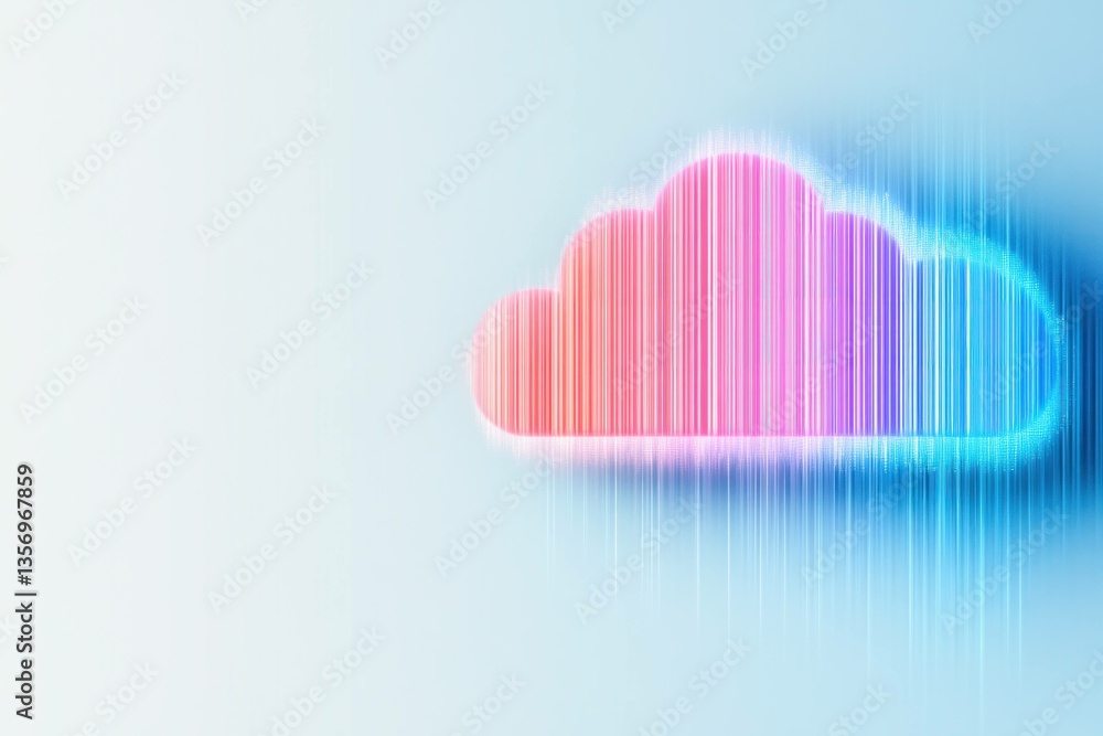 Poster abstract digital cloud design with colorful stripes and gradients, symbolizing data storage and tech