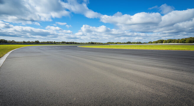 Pista de corrida de carros de asfalto vazia durante o fim de semana do feriado de Ano Novo. A pista de carros permanece vazia enquanto as pessoas celebram o fim de semana de Ano Novo 