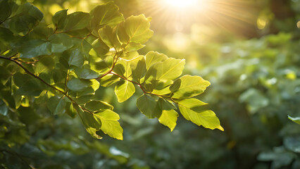 Fototapeta premium tree foliage in beautiful morning light with sunlight in summer