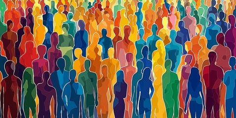 Many silhouettes of different figures, diversity of people. Generative AI technology