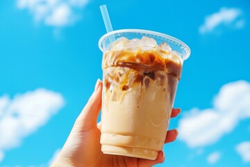 Enjoying summer vibes with a cool iced coffee delight.