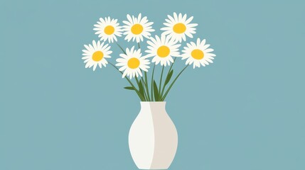 Elegant White Daisies in a Simple Vase Against Soft Blue Background
