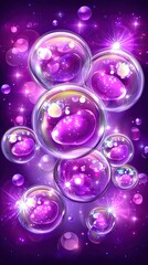 Sparkling purple soap bubbles in the night sky background, digital art for phone wallpaper