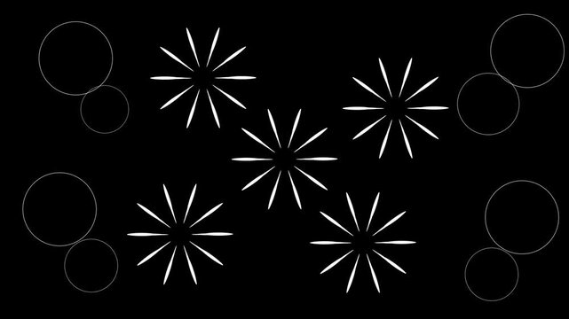firework, ribbon, explosion, fireworks Explosive Motion celebrate, happy, july, party, holiday, horizantal, animation circle burst motion on black background.