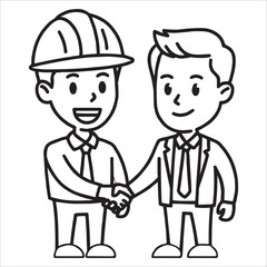 Man in work clothes giving hand shake  icon vector illustration. people icon for your website design, logo, app, ui. arrow indicated the direction symbol