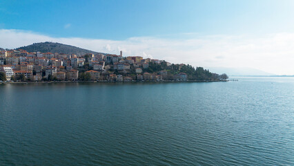 Kastoria city and Lake Orestiada in northern Greece seen from the air