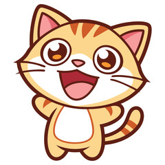 Cute Orange Tabby Cat Character with Stripes, Big Eyes, Open Mouth and Upraised Arms