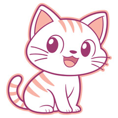 Adorable Cartoon Cat with Stripes, Pink Outline, and Cheerful Expression