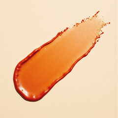 Fototapeta premium A tube of lipstick with a red tint. The tube is on a white background. The lipstick is in a curved shape, and it is a bit messy