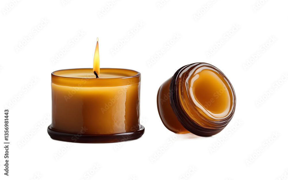 Poster beeswax candle with a natural honey color, isolated on a empty plain background