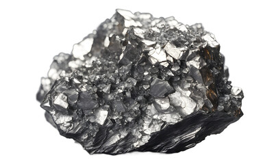 Antimony mineral with a rough metallic silver look, isolated on a empty plain background