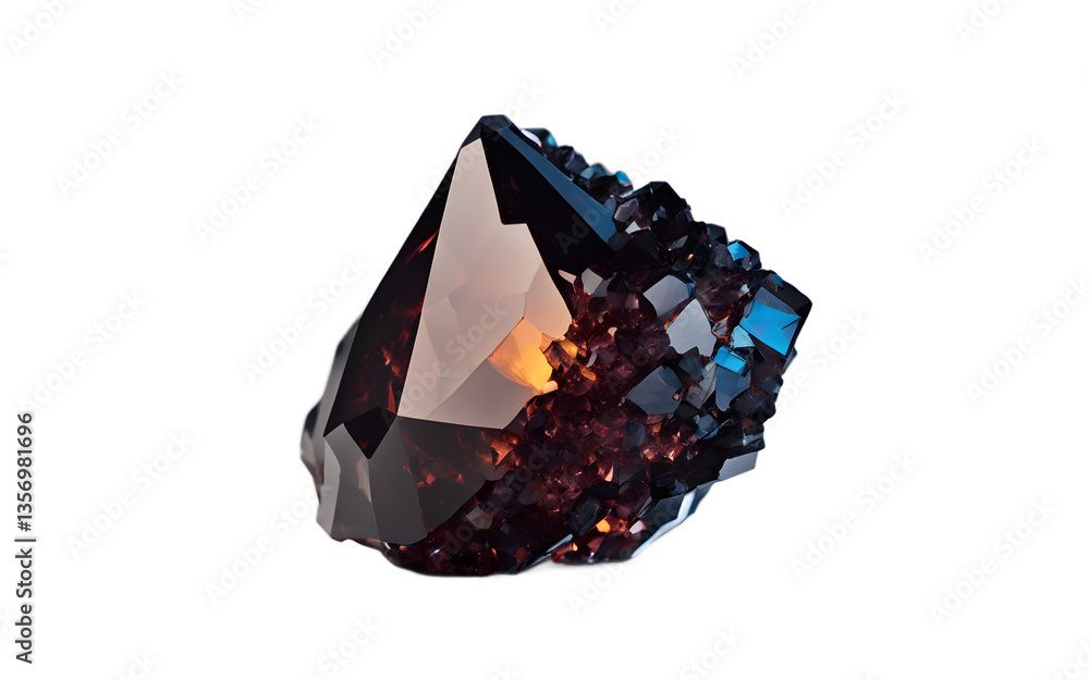 Poster boron crystal in a dark, almost black jagged form, isolated on a empty plain background