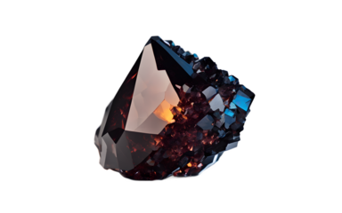Boron crystal in a dark, almost black jagged form, isolated on a empty plain background