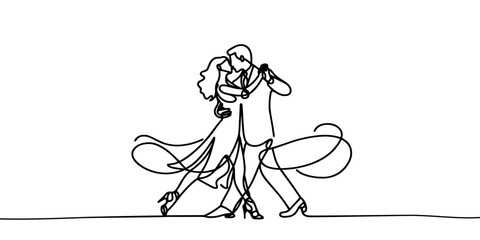 continuous single line drawing of couple dancing, line art vector illustration