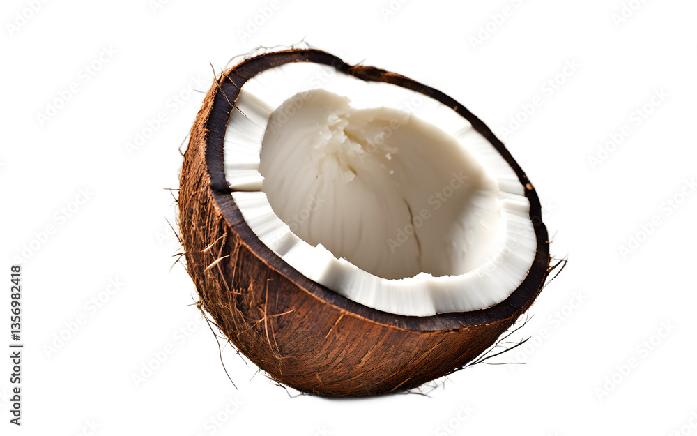 Aufkleber Coconut shell with a rough, textured surface, isolated on a empty plain background