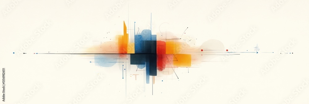 Poster abstract artwork featuring colorful, translucent shapes and lines, creating a dynamic and energetic 