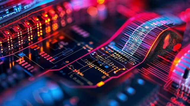 A closeup of the electronic components embedded within a smart drug delivery patch showcasing the microcontroller and sensors that monitor the bodys responses paired with a visual representation