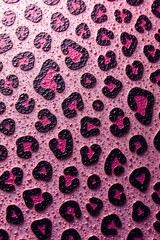Obraz premium Vibrant pink leopard print background with water droplets highlighting the texture.