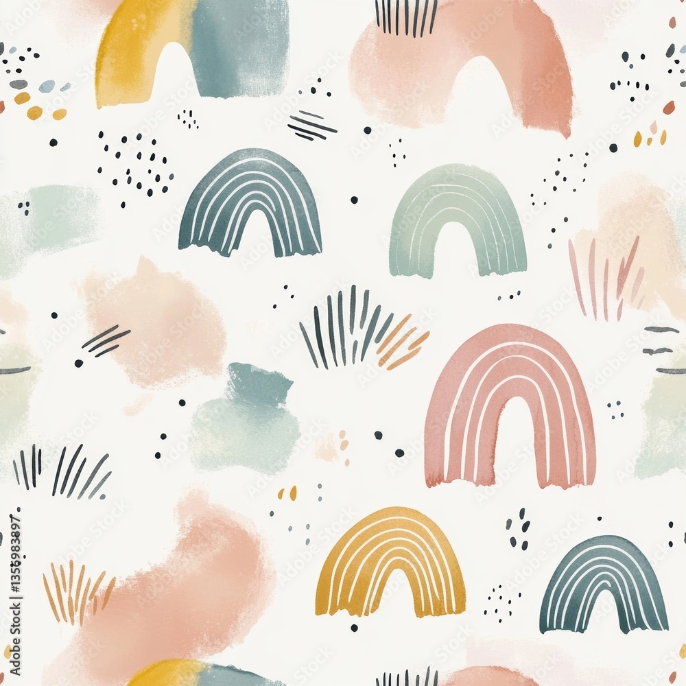Poster soft pastel baby pattern featuring abstract shapes and watercolors for modern nursery decor generati