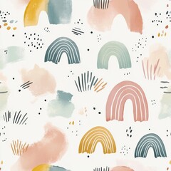 Soft pastel baby pattern featuring abstract shapes and watercolors for modern nursery decor Generative AI