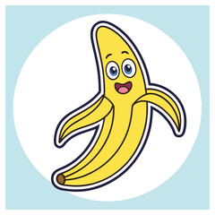 Cheerful Cartoon Banana Character with Big Blue Eyes on Light Blue Background