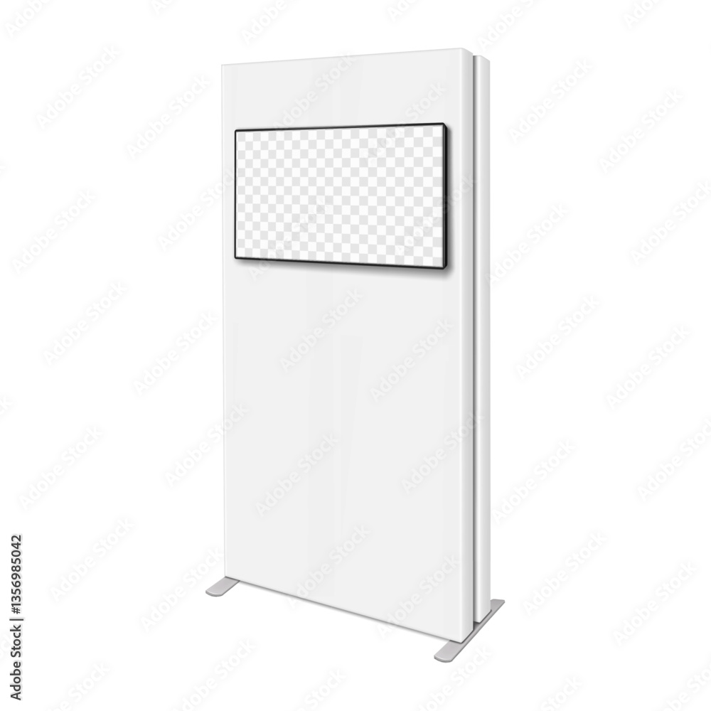 Wall mural double-sided monitor kiosk. realistic 3d vector mockup. white blank digital media display stand. moc