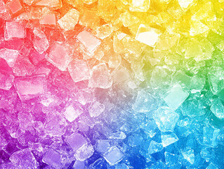 Colorful ice cubes arranged in a vibrant gradient, creating a visually appealing background for drinks