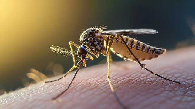 Mosquito biting human skin.