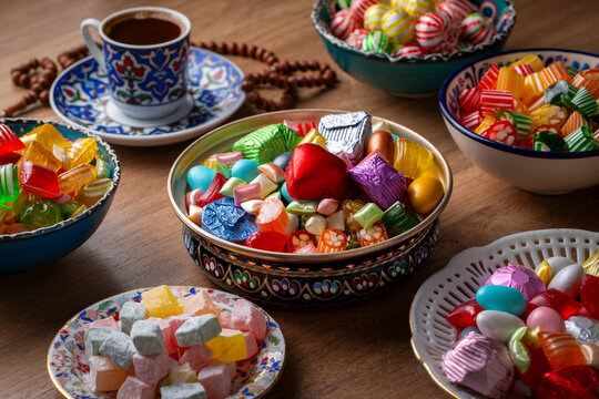 Traditional Turkish Ramadan Sweet Sugar Candy, Chocolate candie and Almond candies