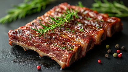 Obraz premium Raw beef rib bone steak with spices , meat, steak, beef, rib, bone, raw, spices, seasonings, gourmet, cooking, ingredients 
