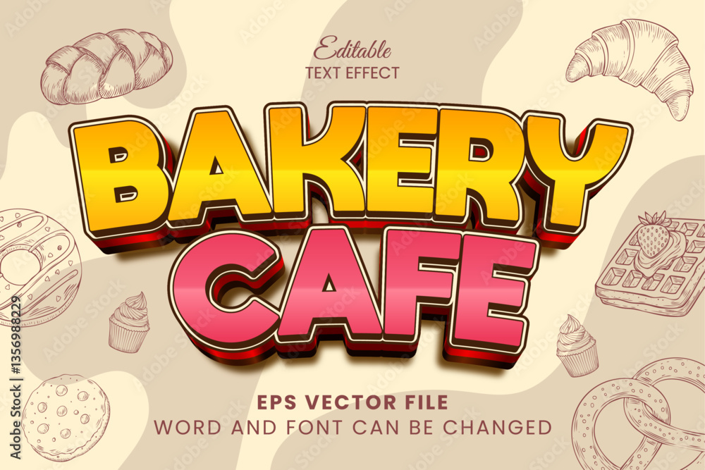 Poster bakery cafe 3d editable vector text effect