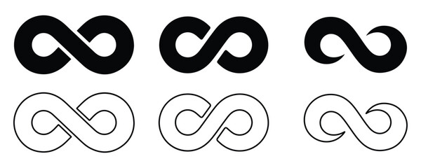 Set of Infinity Symbol, infinity endless loop icon vector