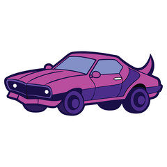 Pink and Purple Cartoon Car with Spoiler, Isolated on White, Automotive Design