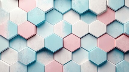 Colorful Hexagonal Pattern with Light Blue, Pink, and White Tiles
