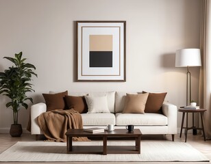 Modern Living Room Interior with Beige Sofa and Abstract Art