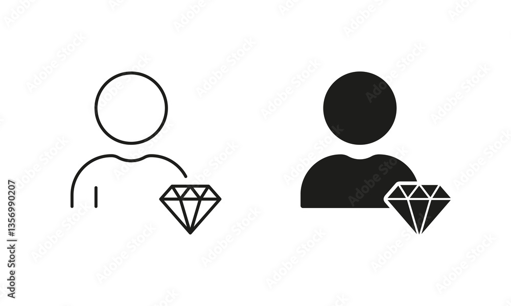 Poster business principles sign. employee value line and silhouette icon set. person is core values at work